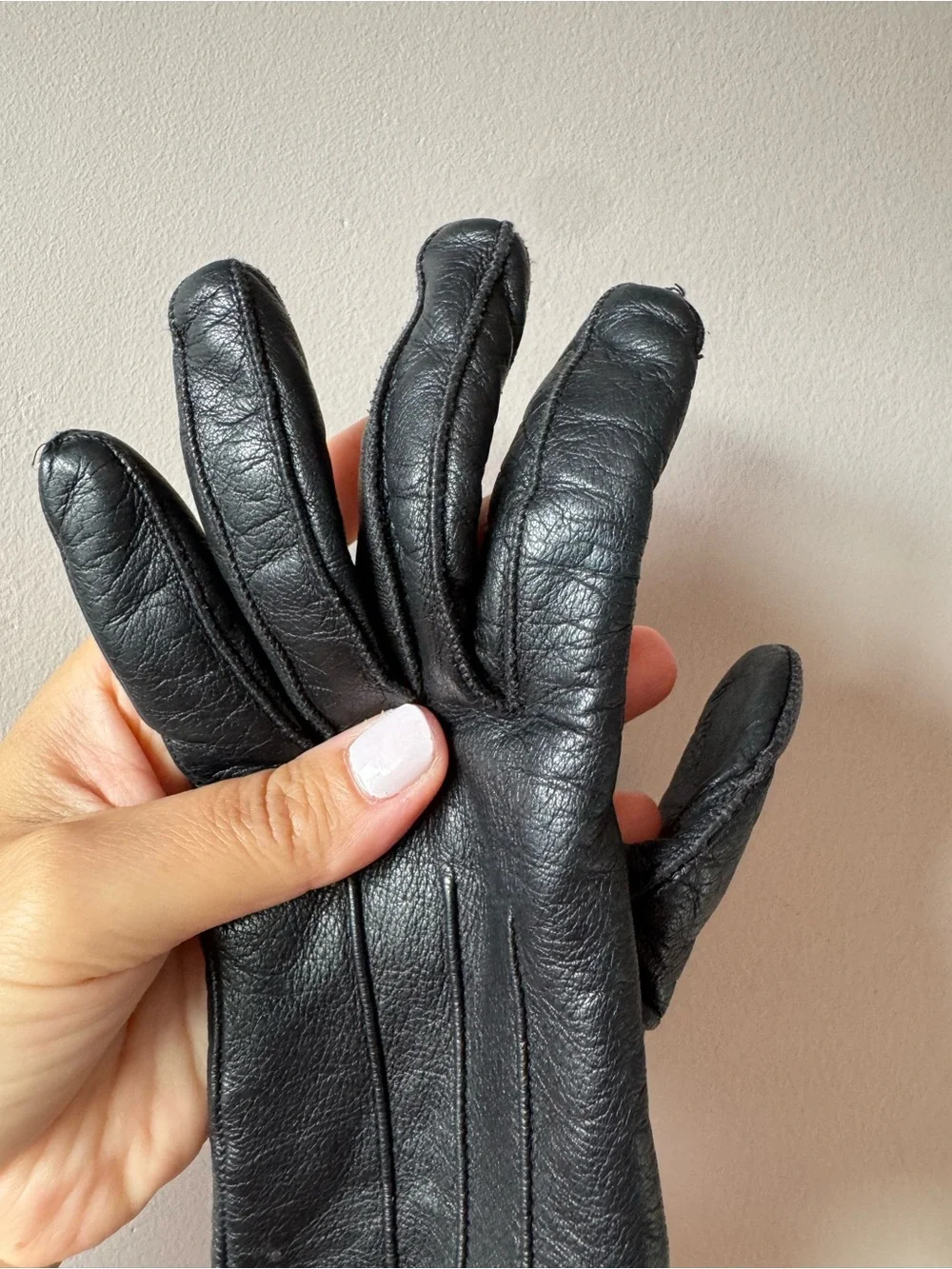 Coach Womens Black Leather Cashmere Dart Coach Coin Design Lined Gloves Size 6.5